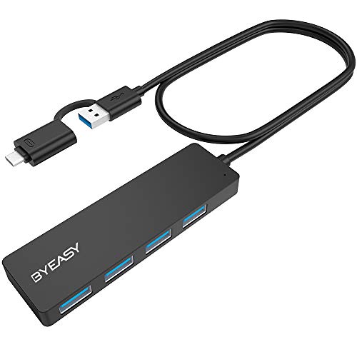 BYEASY USB Hub, USB C Hub to USB 3.0 Hub with 4 Ports and 2 ft Extended Cable, Ultra Slim Portable USB Splitter for MacBook, Mac Pro/Mini, iMac, Ps4, Surface Pro, XPS, PC, Flash Drive, Samsung More