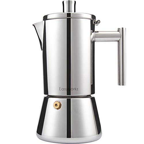 Easyworkz Diego Stovetop Espresso Maker Stainless Steel Italian Coffee Machine Maker Moka Pot For 4Cups 6.8oz Espresso Pot For Induction Gas and all stoves (Silver, 6.8oz)