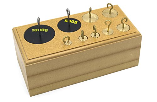 Eisco Labs Set of 9 Brass Hooked Weights - 10-1000g in Wooden Block