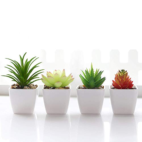 Fake Succulent Plants Artificial Faux Succulents 4pcs Plastic Mini Potted Fake Succulents for Flower Arrangements