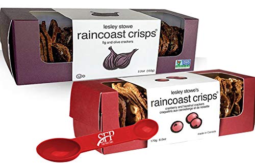 Raincoast Crisps Crackers, [2 Pack] HAZELNUT CRANBERRY + FIG AND OLIVE, [12 Oz. Total] Fruit and Nut Crisps Crackers. BONUS MEASURING SPOON INCLUDED.