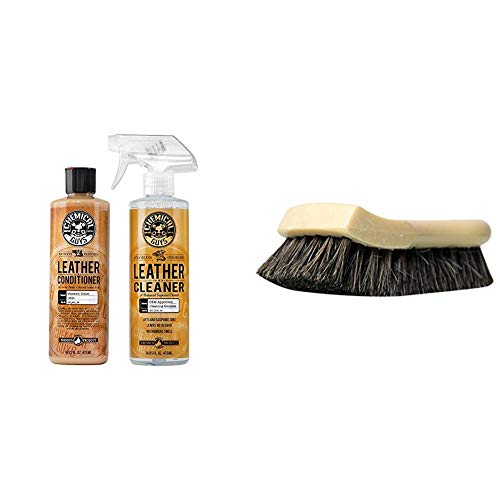 Chemical Guys Leather Cleaner and Conditioner Leather Care Kit with Horse Hair Leather Cleaning Brush