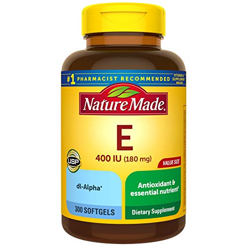 Nature Made Vitamin E 180 mg, 400 IU dl-Alpha Softgels, 300 Count Value Size for Antioxidant Support, Packaging May Vary