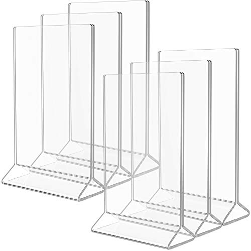 MaxGear Acrylic Sign Holder-5 X 7 inches Clear Sign Holder-Table Card Display-Table Menu Sign Holder Plastic Display Stand - Double Sided Ad Picture Frame for Office, Home, Store, Restaurant, 6 Pack