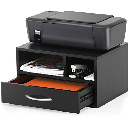 FITUEYES Wood Printer Stands with Drawer，Workspace Desk Organizers for Home & Office，Black，DO304002WB