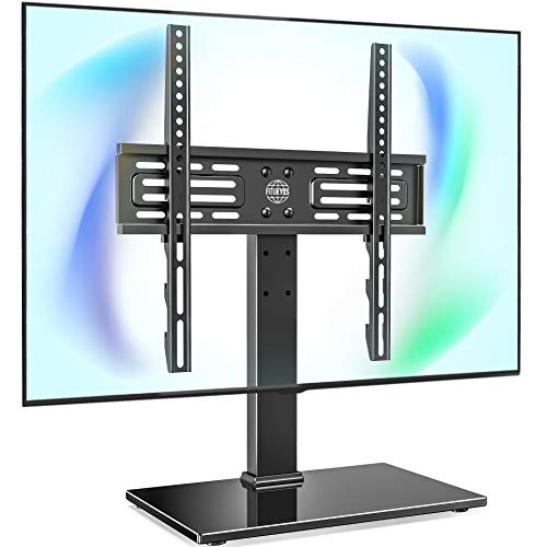 FITUEYES Universal TV Stand Table Top TV Stand for 27-55 inch LCD LED TVs 6 Level Height Adjustable TV Base with Tempered Glass Base VESA 400x400 Holds up to 88lbs TT103701GB