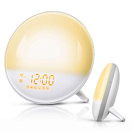 FIMITECH Wake Up Light, Alarm Clock 7 Colored Sunrise Simulation and Sunset Fading, Dual Alarm Clock with 7 Natural Sound and FM Radio for Bedroom