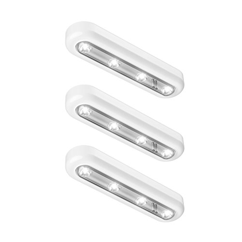 OxyLED Tap Closet Lights, One Touch Light, Stick-on Anywhere 4-Led Touch Tap Light, Cordless Touch Sensor LED Night Light, Battery Operated Stair Safe Lights, 140° Rotation, 3 Pack