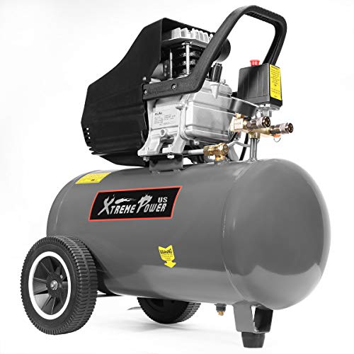 XtremepowerUS Portable 2HP Air Compressor Tank Air Compressor 10.5 Gallons Steel Tank Build-in Gauge with Wheel, Grey