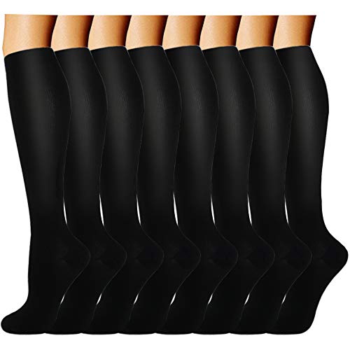 ACTINPUT 8 Pairs Compression Socks Women & Men -Best Medical,Nursing,Travel & Flight Socks-Running & Fitness，Pregnancy -15-20mmHg (S/M, Black)