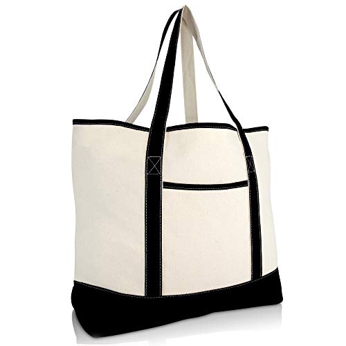 22' Extra Large Zippered Shopping Tote Grocery Bag with Outer Pocket in Black