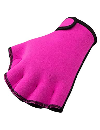 FitsT4 Aqua Gloves Webbed Paddle Swim Gloves Fitness Water Aerobics and Water Resistance Training for Men Women Children Rose Red M