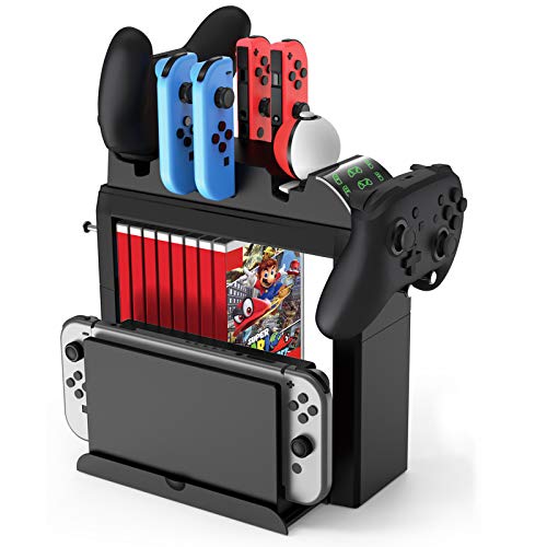 Game Storage Tower for Nintendo Switch, Kinvoca Switch Organizer Compatible with Console and Switch Accessories, Multi-Function Charging Station with Fast Charger