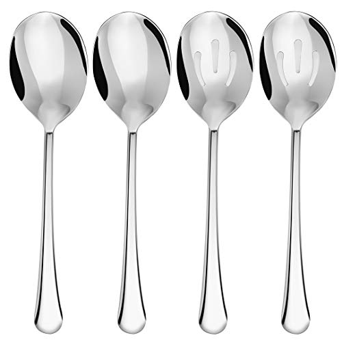 Serving Spoon Sets, Includes 2 Serving Spoons and 2 Slotted Serving Spoons, 8 3/4' Stainless Steel Buffet Banquet Spoons, Modern Mirror Polished Tableware, Dishwasher Safe