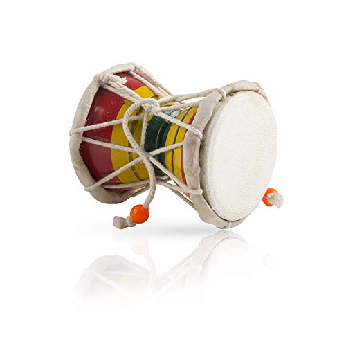 Handmade Wooden & Leather Classical Indian Folk Dumroo Damroo Damaru Hand Drum Set Percussion Decorative Collectible Showpiece World Musical Instruments Fun For Adults Kids Babies Birthday Gift