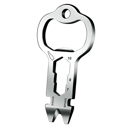 Keychain Multi-Tool EDC Mini-Tool 10-in-1 Key Tool (Bottle Opener Nail Puller Bicycle Tool Box Opener Screw Driver Cord Cutter 7/8/10mm Wrench) Stainless Steel (key chain size, silver)