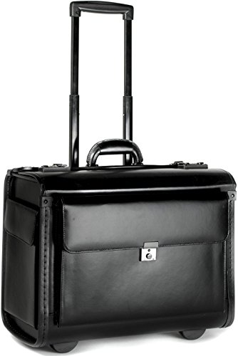 Leather Pilot Case Wheeled Business Laptop Travel Flight Briefcase Bag Hand Luggage (Wheeled Pilot Case)