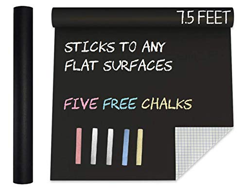 MMFB Arts Extra Large Blackboard Chalkboard Banner Vinyl Adhesive Paper (7.5 FEET) w/Free Color Chalks - Shelf Drawer Liner Wall Decal Poster Roll Paint Alternative - Peel & Stick Shape Silhouette