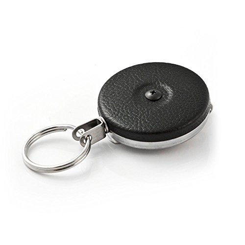 KEY-BAK Original Chain Retractable Key Holder with 24' Stainless Steel Chain, Black Front, Steel Belt Clip, 8 oz. Retraction, Split Ring, Black Vinyl (#5B)