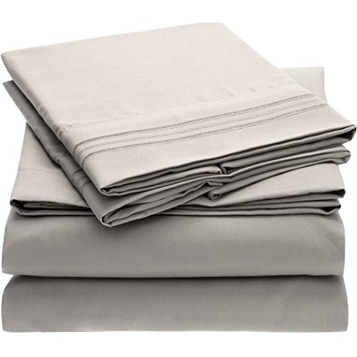 Mellanni Bed Sheet Set - Brushed Microfiber 1800 Bedding - Wrinkle, Fade, Stain Resistant - 4 Piece (Queen, Light Gray)