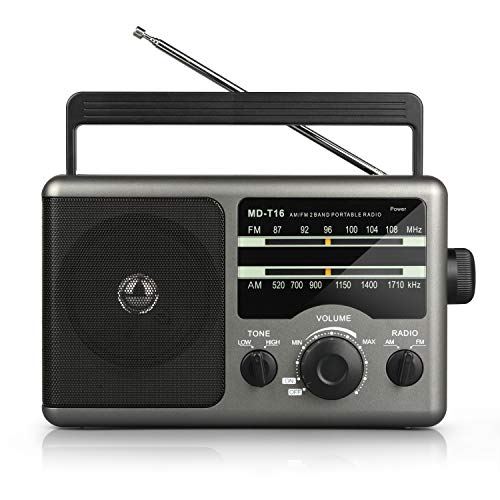 AM FM Portable Radio Transistor Radio with 3.5mm Earphone Jack, Hight/Low Tone Mode, Big Speaker, AC Power or Battery Operated by 4 D Cell Batteries for Home and Outdoor
