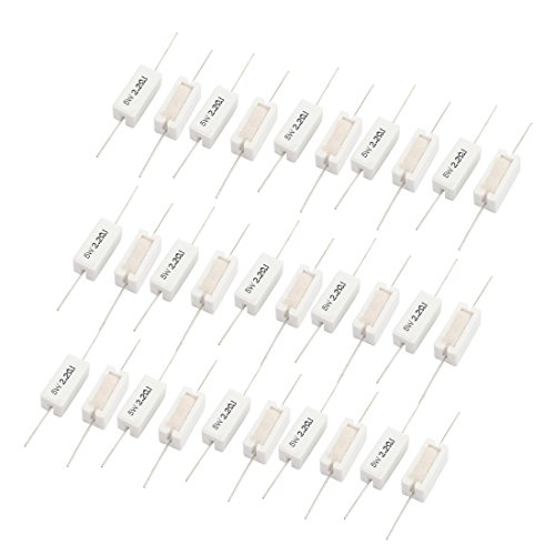 Aexit 30Pcs 5W Fixed Resistors 2.2OHM 5% Wire Wound Axial Ceramic Cement Power Single Resistors Resistor White