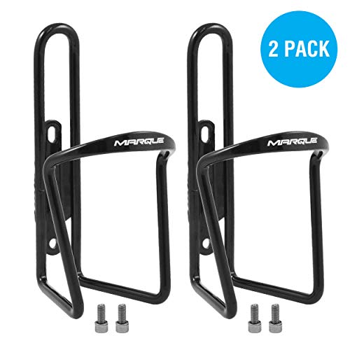 MARQUE Classic Bike Water Bottle Holder - Aluminum Alloy Bicycle Water Bottle Cage for All Types of Bikes, Fits Most Road Cycling and Mountain Bike, Easy to Install and Use (Black) (2 Pack)