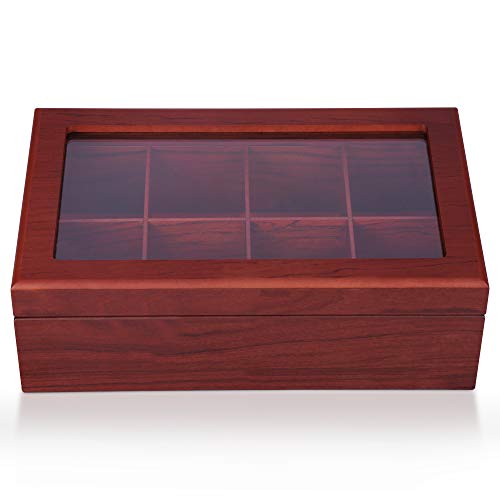 Apace Living Tea Box - Luxury Wooden Tea Storage Chest from The Premier Collection - 8 Adjustable Compartment Tea Bags Organizer Container - Elegantly Handmade w/Scratch Resistant Window