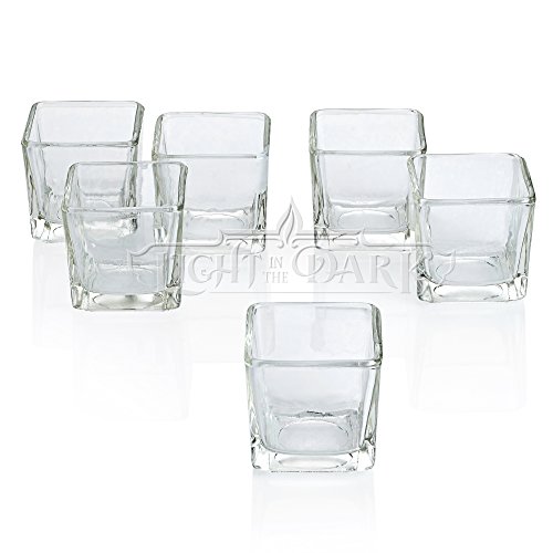 Light In The Dark Square Clear Votive Candle Holders Set of 12 - Glass Votive Tealight Holders - Perfect for Wedding Centerpieces, Home Decor