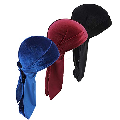 Durags Doo Rag Dew Rags for Men 360 Waves 8Pack Velvet Durags Headwear Skull Hat Headwraps for Men Women