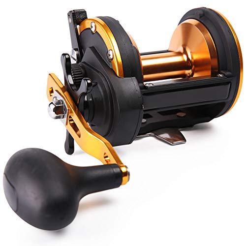 Sougayilang Lever Drag Conventional Reel Trolling Fishing Reel Powerful Drag (TS15-gold)