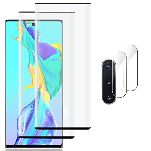 [4 Pack] Galaxy Note 10 Screen Protector Include 2 Pack Tempered Glass Screen Protector +2 Pack Tempered Glass Camera Lens Protector,9H Hardness,HD Transparent,Anti-Fingerprint for Galaxy Note 10