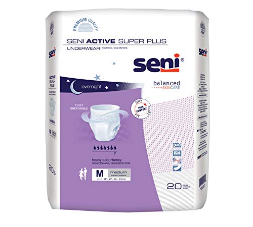 Seni Active Super Plus, Underwear for Heavy Incontinence, Medium, 20 Count (Pack of 4)