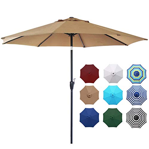Blissun 9' Outdoor Market Patio Umbrella with Push Button Tilt and Crank, 8 Ribs (Tan)