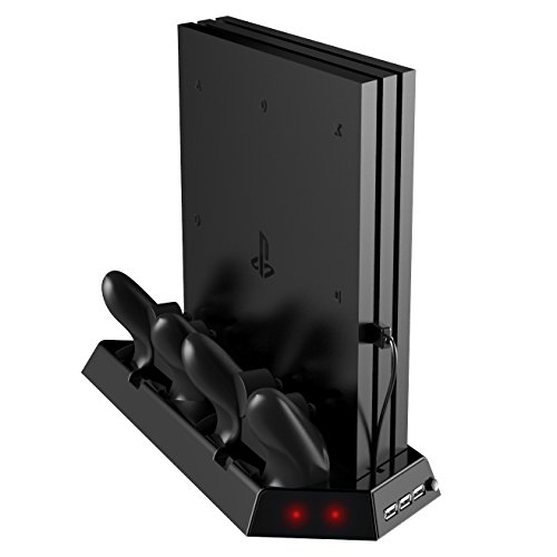 Kootek Vertical Stand for PS4 Pro with Cooling Fan, Controller Charging Station for Sony Playstation 4 Pro Game Console, Charger for Dualshock 4 (Not for Regular PS4/Slim)