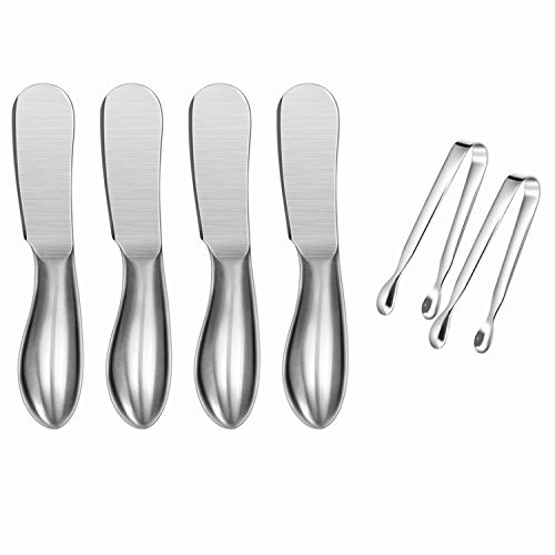 Sweetfamily Spreader Knife Set,6-Piece Cheese and Butter Spreader Knives,Mini Serving Tongs,Stainless Steel Multipurpose Butter Knives