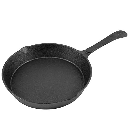 Pre-Seasoned Cast Iron Skillet Chef's Classic 10 Inch Round Fry Pan for Kitchen, Camping Indoor and Outdoor Cooking, Frying, Searing and Baking
