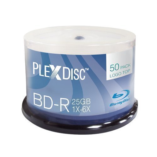 PlexDisc 633-814 25 GB 6X Blu-ray Logo Top Single Layer Recordable Disc BD-R, 50-Disc Spindle