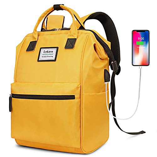 BRINCH Laptop Backpack 15.6 Inch Wide Open Computer Laptop Bag College Rucksack Water Resistant Business Travel Backpack Multipurpose Casual Daypack with USB Charging Port for Women Men,Yellow