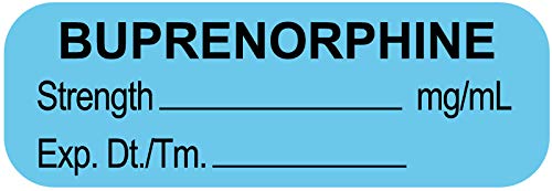 United Ad Label Anesthesia Labels BUPRENORPHINE MG/ML, 1-1/2' x 1/2', Permanent Paper Label, Light Blue, One Roll of 610 Labels