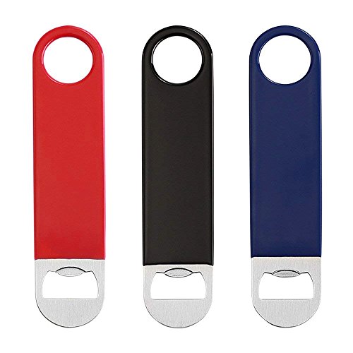 KTOJOY 3 Pack Heavy Duty Stainless Steel Flat Bottle Opener, Solid and Durable Beer Openers, 7 inches Red, Black, Blue