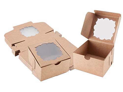 50 Pack Bakery Boxes with Window Pastry Boxes Dessert Boxes Treat Boxes Cookie Boxes for Gift Giving 4x4x2.5 inches (Brown)