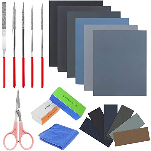 21 Pieces Resin Casting Tools Set Including Sand Papers Polishing Blocks Polishing Cloth Round File Semicircular File Flat File and Scissors for Polishing Epoxy Resin Jewelry Making Supplies