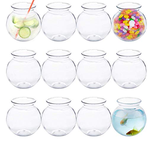 Plastic Fish Bowl 16 oz (12 Count) 4 Inch Fishbowl - Plastic Ivy Bowls - Unbreakable Vases - Great for Kids Carnival Games, Candy, Party Favors, Table Centerpieces and Decorations