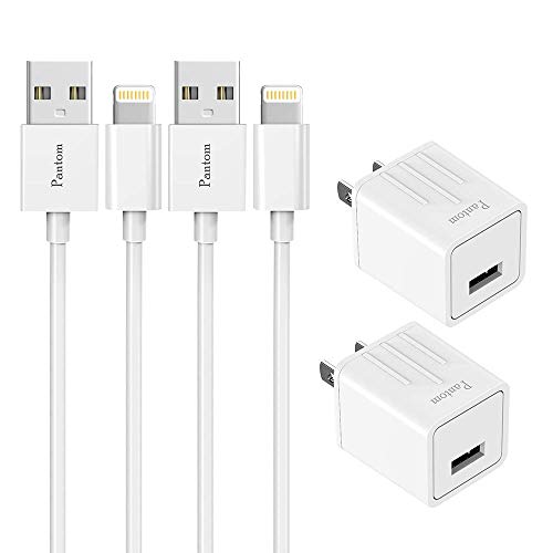 Chargers, Pantom 2-Pack Charging Adapter Travel Wall Chargers with 2-Pack 5-FeetLightning Cables Charge Sync for iPhone X, iPhone 8, iPhone 7, iPhone 6, iPhone 5, iPad Mini