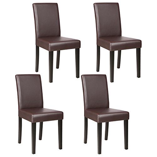 Mecor Upholstered Dining Chairs Set of 4, Kitchen PU Leather Padded Chair w/Solid Wood Frame Dining Room Furniture (Brown)