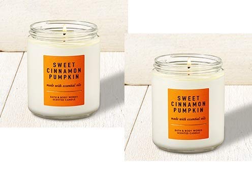 Bath and Body Works 2 Pack Sweet Cinnamon Pumpkin Single Wick Candle. 7 Oz.