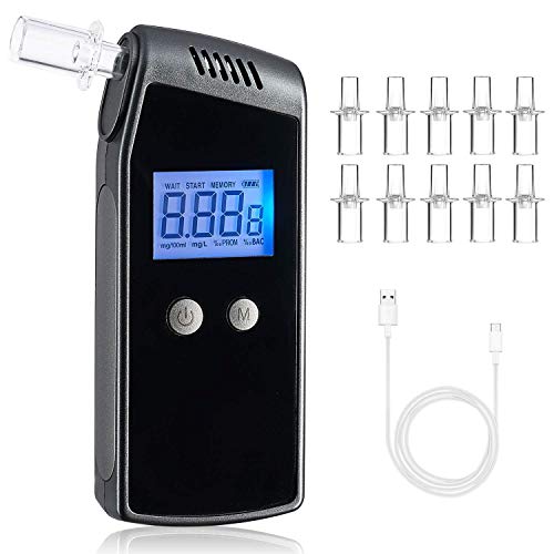 Breathalyzer, FFtopu Professional Alcohol Tester with USB Rechargeable Portable LCD Digital Display Breath Alcohol Tester and10 Mouthpieces