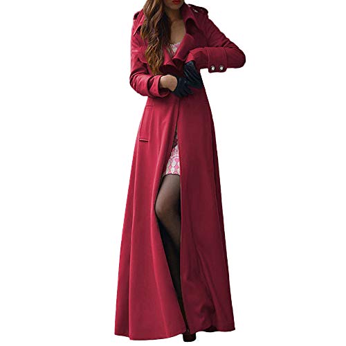 NREALY Jacket Women's Winter Lapel Slim Coat Trench Jacket Long Parka Overcoat Outwear（Wine Red， 2XL）