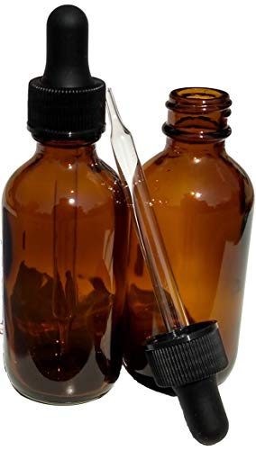 Dropper Stop 2oz Amber Glass Dropper Bottles (60mL) with Tapered Glass Droppers - Pack of 2